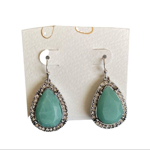 Silver Tone Faux Turquoise Rhinestone Drop Dangle Earring’s - Picture 3 of 3